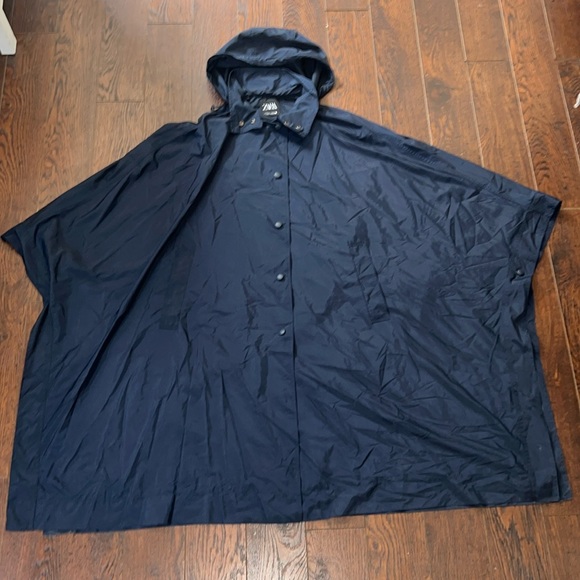 Zara limited edition hooded poncho coat size medium navy blue - Picture 4 of 9